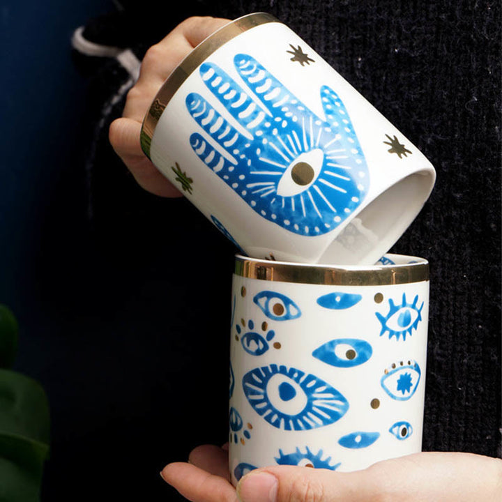 Tasse à thé en céramique avec main de Fatima et mauvais œil Olivenorma