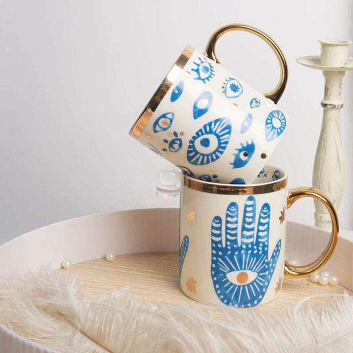 Tasse à thé en céramique avec main de Fatima et mauvais œil Olivenorma