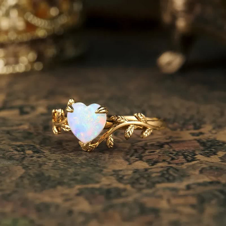 Bague Feuilles Coeur Opale Naturelle Olivenorma