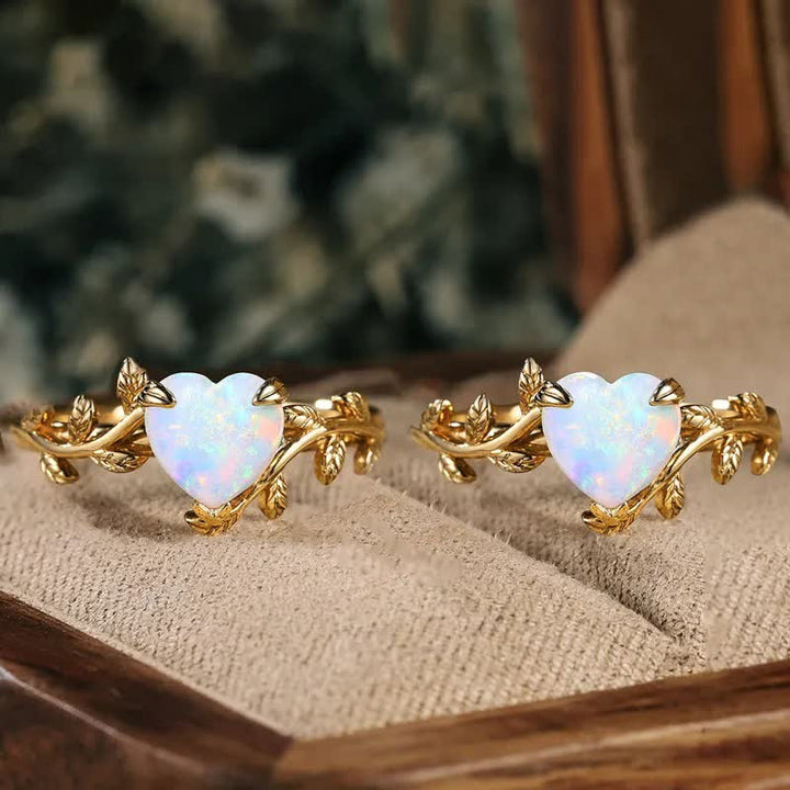 Bague Feuilles Coeur Opale Naturelle Olivenorma
