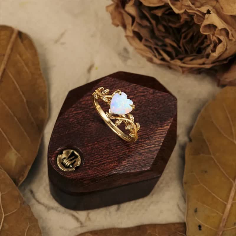Bague Feuilles Coeur Opale Naturelle Olivenorma