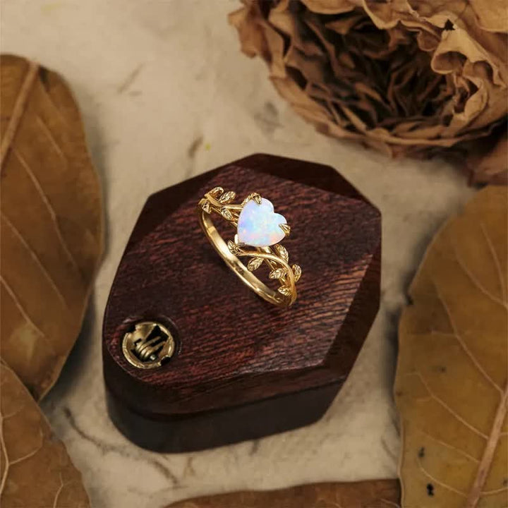 Bague Feuilles Coeur Opale Naturelle Olivenorma
