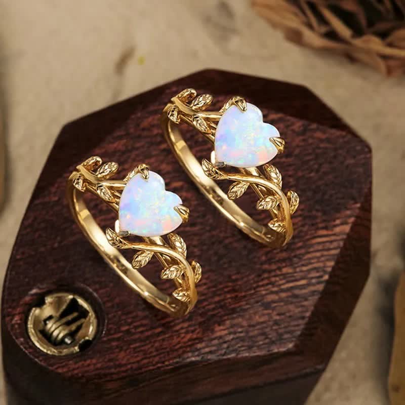 Bague Feuilles Coeur Opale Naturelle Olivenorma