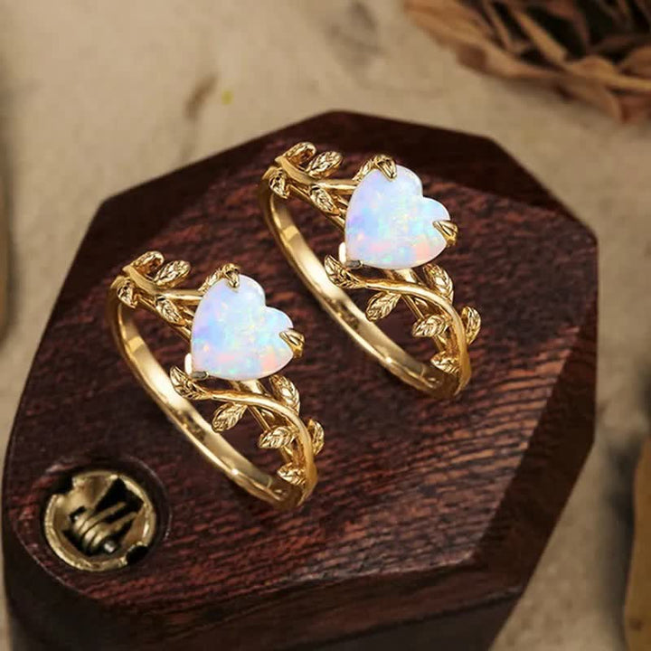Bague Feuilles Coeur Opale Naturelle Olivenorma