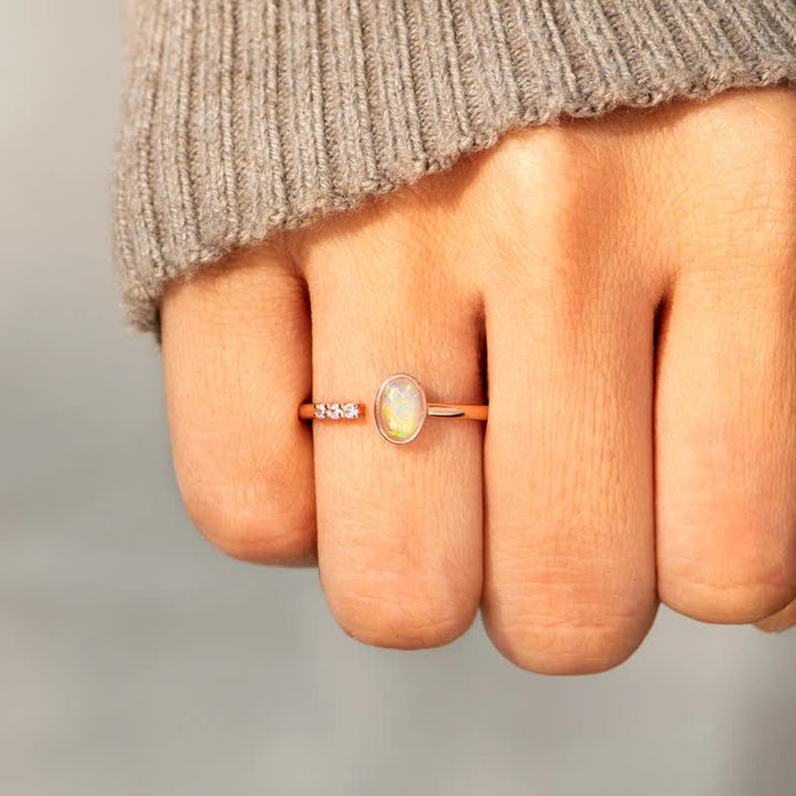 Bague ajustable simple en argent sterling S925 avec opale Olivenorma