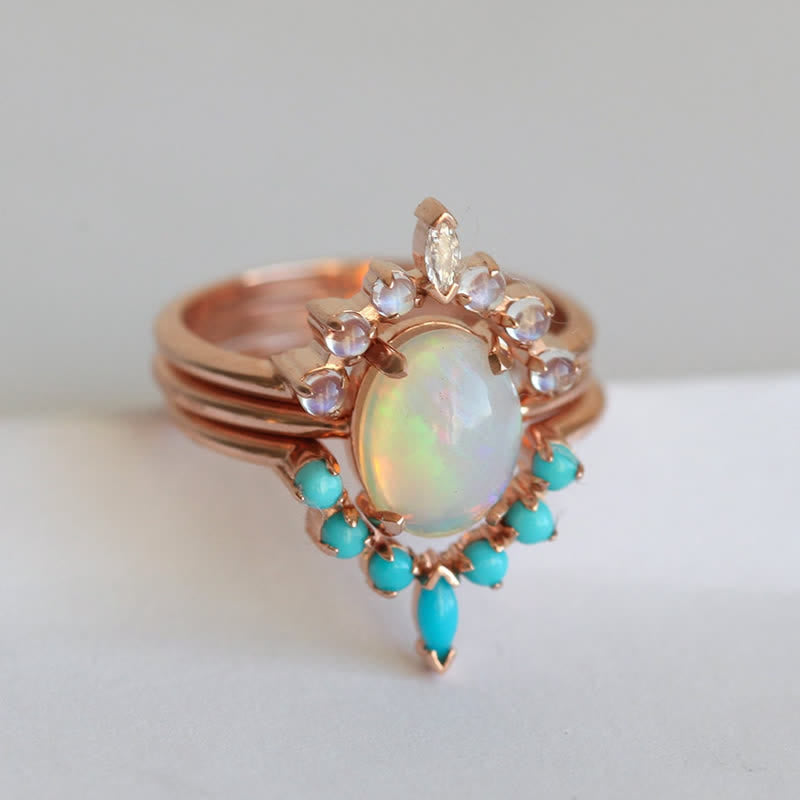 Ensemble de bagues Olivenorma Opalite Turquoise Zircon Océan