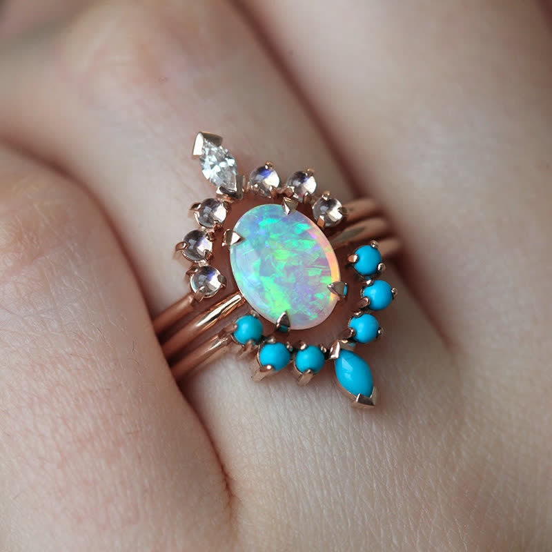 Ensemble de bagues Olivenorma Opalite Turquoise Zircon Océan