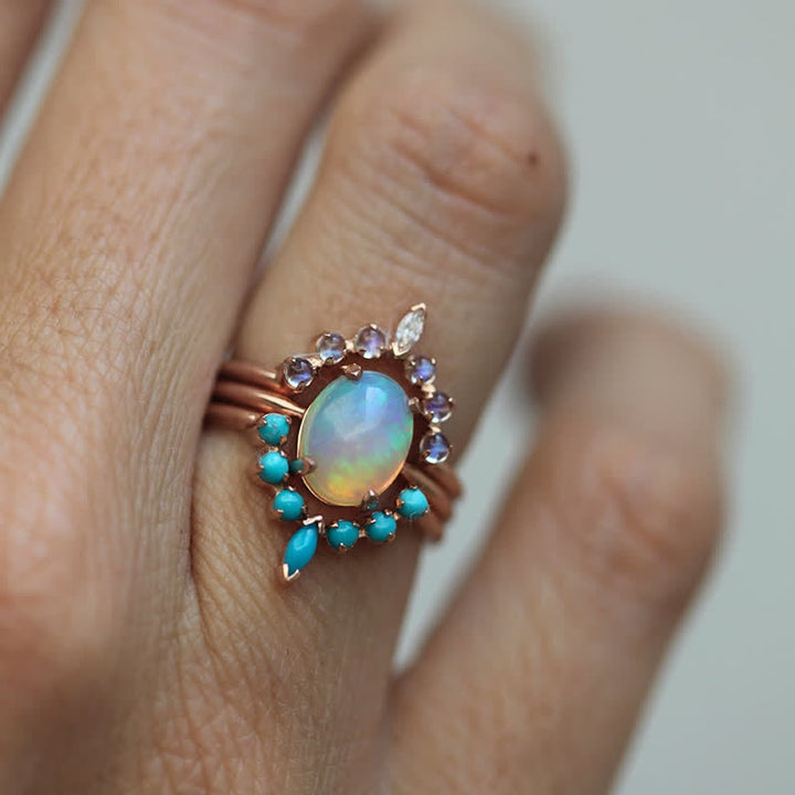 Ensemble de bagues Olivenorma Opalite Turquoise Zircon Océan
