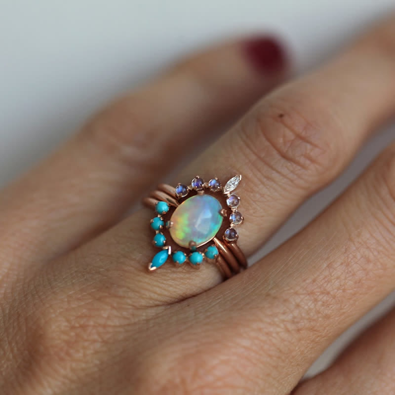 Ensemble de bagues Olivenorma Opalite Turquoise Zircon Océan