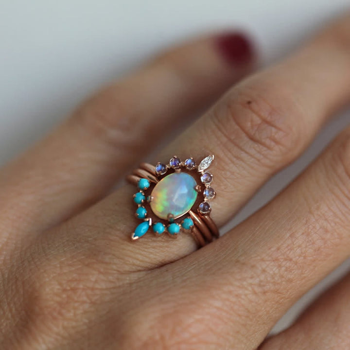 Ensemble de bagues Olivenorma Opalite Turquoise Zircon Océan