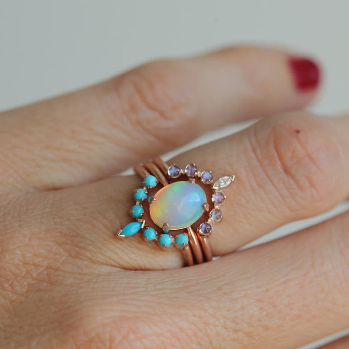 Ensemble de bagues Olivenorma Opalite Turquoise Zircon Océan