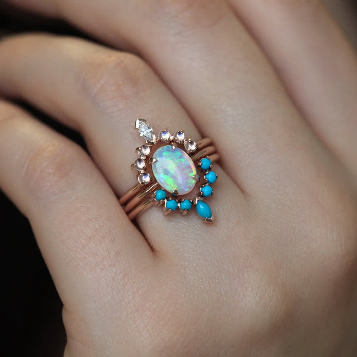 Ensemble de bagues Olivenorma Opalite Turquoise Zircon Océan