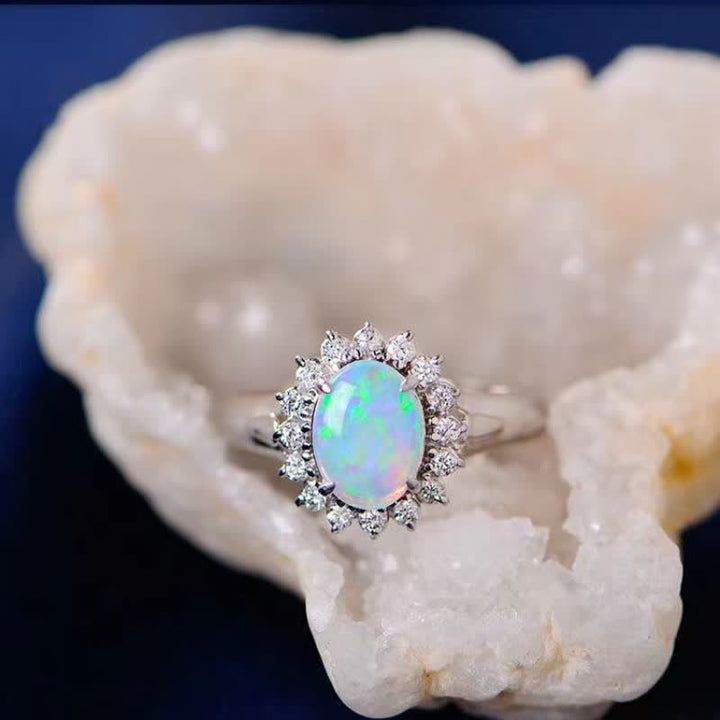 Bague en argent avec opale naturelle et zircon blanc tournesol Olivenorma