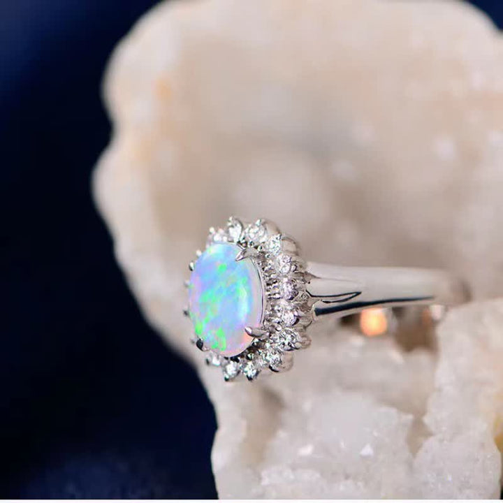 Bague en argent avec opale naturelle et zircon blanc tournesol Olivenorma