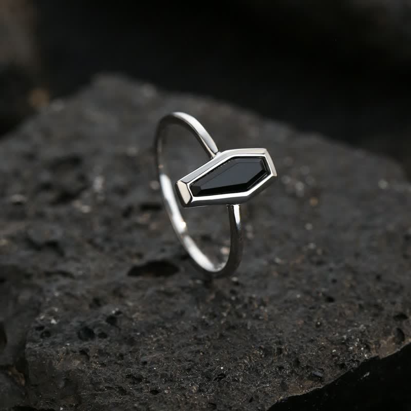 Bague cercueil en obsidienne naturelle de style sombre Olivenorma