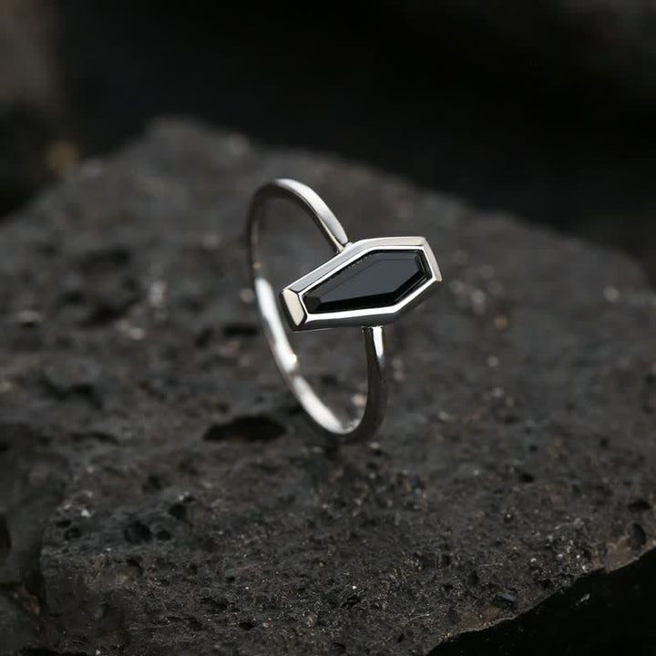 Bague cercueil en obsidienne naturelle de style sombre Olivenorma