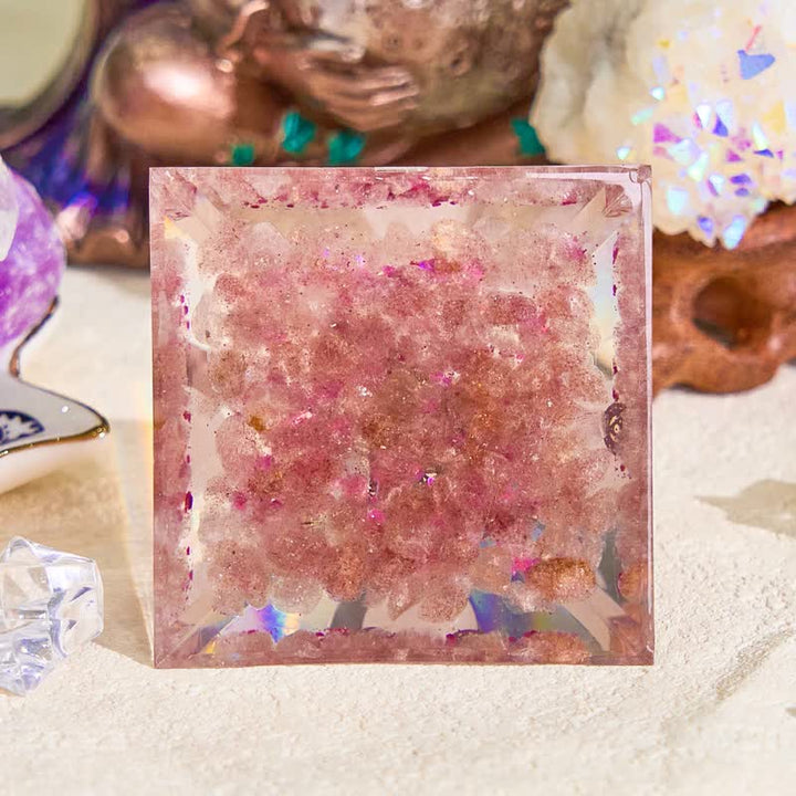 Pyramide orgone en quartz rose et quartz fraise Olivenorma
