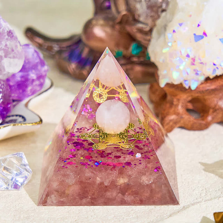 Pyramide orgone en quartz rose et quartz fraise Olivenorma