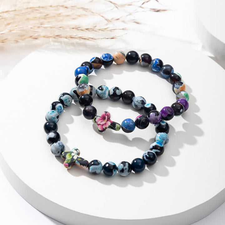 Bracelet Croix en Agate Flamme Naturelle Olivenorma