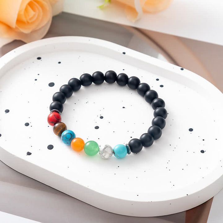 Bracelet en perles en métal avec plaque en pierre naturelle et arbre de vie Olivenorma