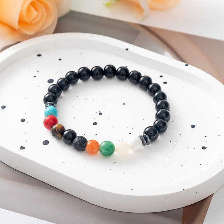 Bracelet en perles en métal avec plaque en pierre naturelle et arbre de vie Olivenorma