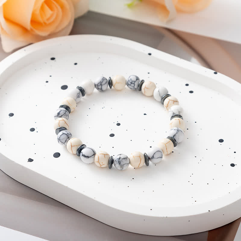 Bracelet en perles en métal avec plaque en pierre naturelle et arbre de vie Olivenorma