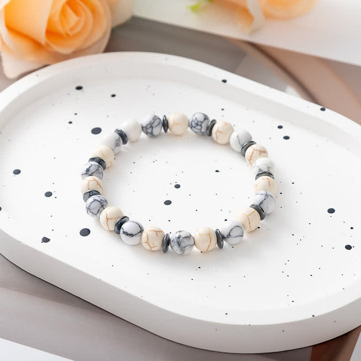 Bracelet en perles en métal avec plaque en pierre naturelle et arbre de vie Olivenorma