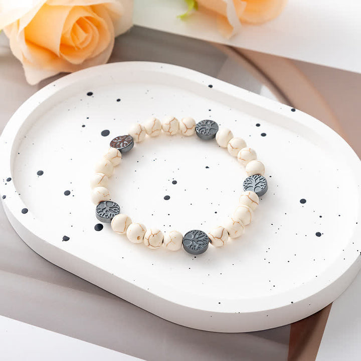 Bracelet en perles en métal avec plaque en pierre naturelle et arbre de vie Olivenorma