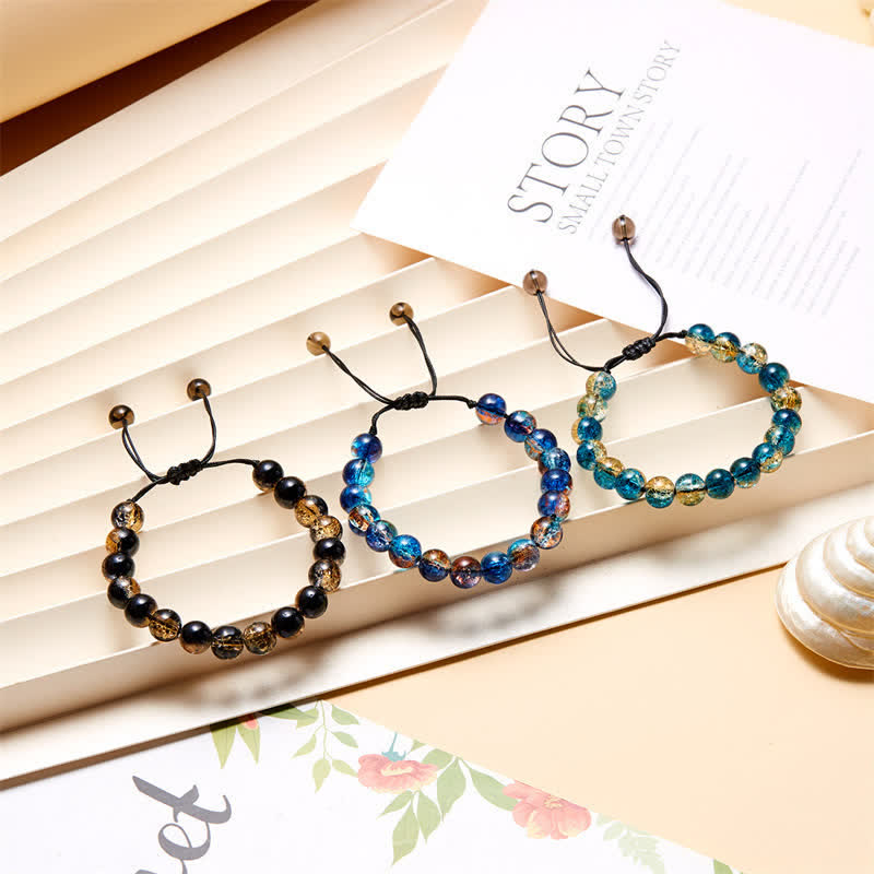 Bracelet en perles de verre scintillantes bleu noir Olivenorma