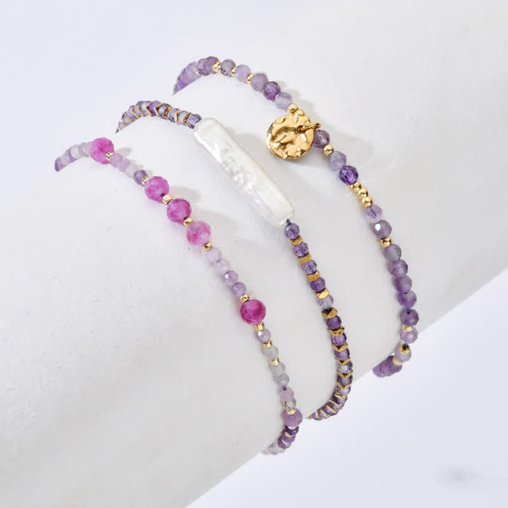 Bracelet à cordon en perles fines d'améthyste naturelle Olivenorma 