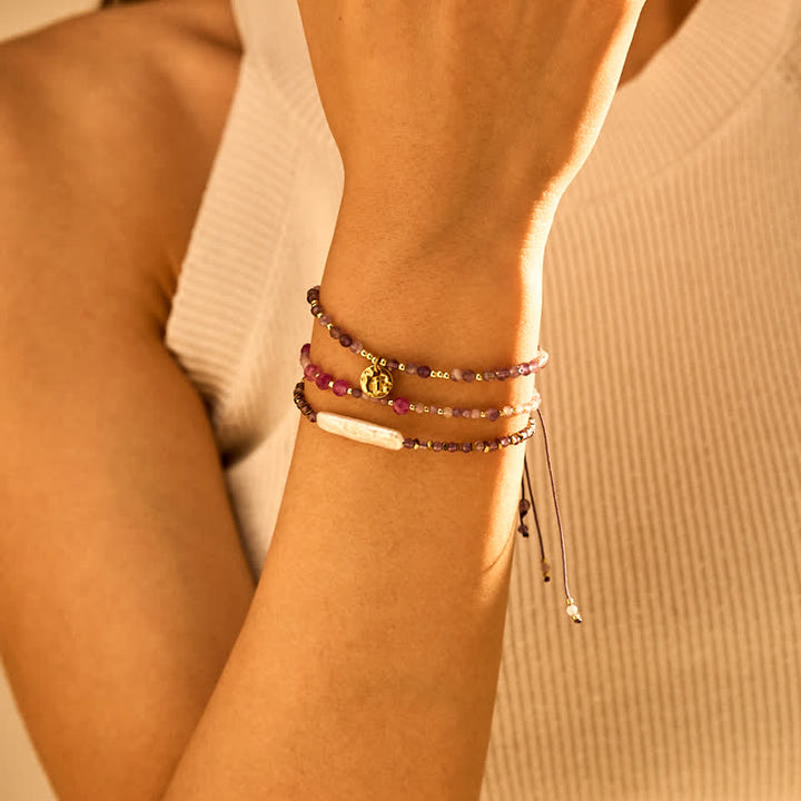 Bracelet à cordon en perles fines d'améthyste naturelle Olivenorma 