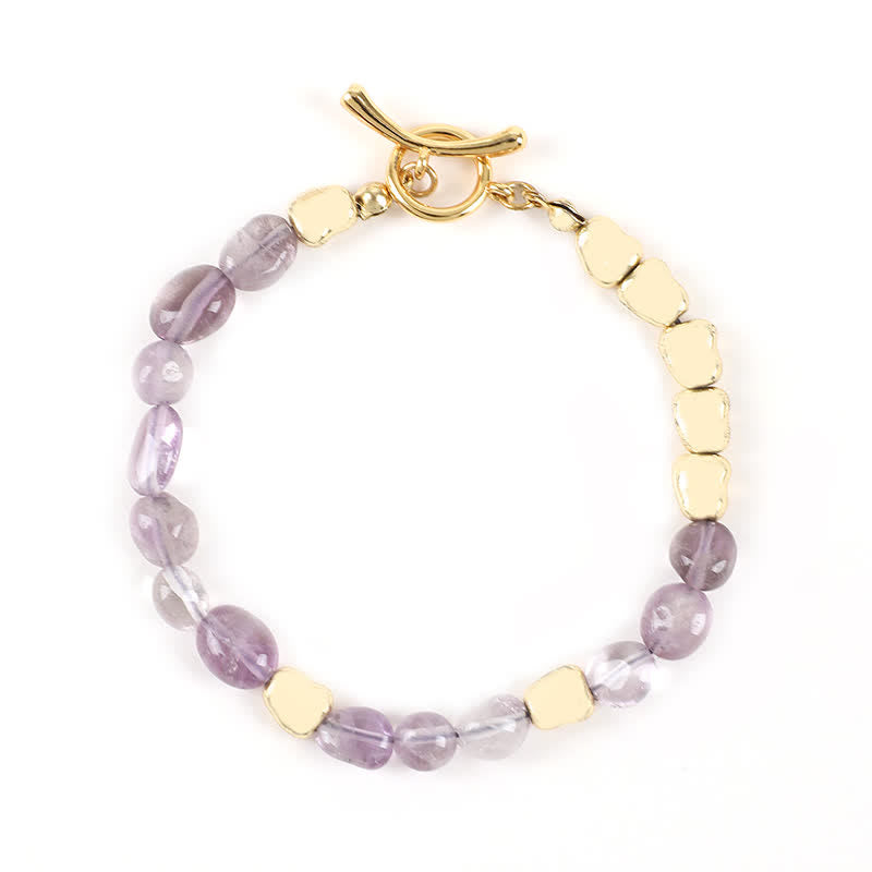 Bracelet en perles de pierre en métal et pierre naturelle irrégulière Olivenorma 