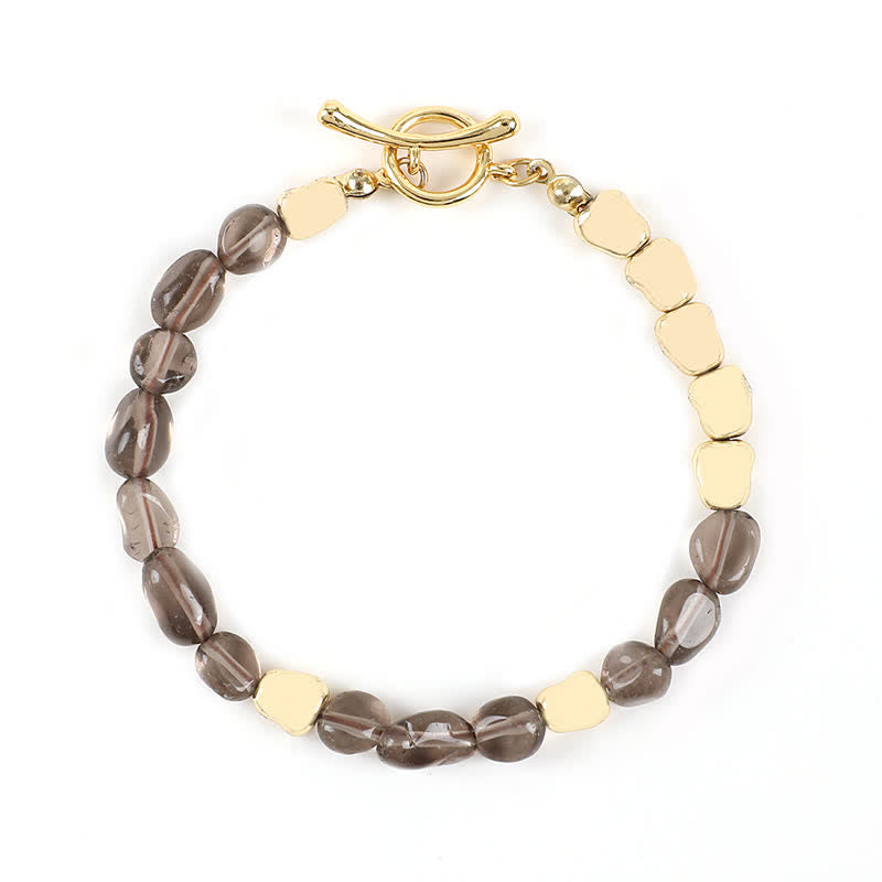 Bracelet en perles de pierre en métal et pierre naturelle irrégulière Olivenorma 