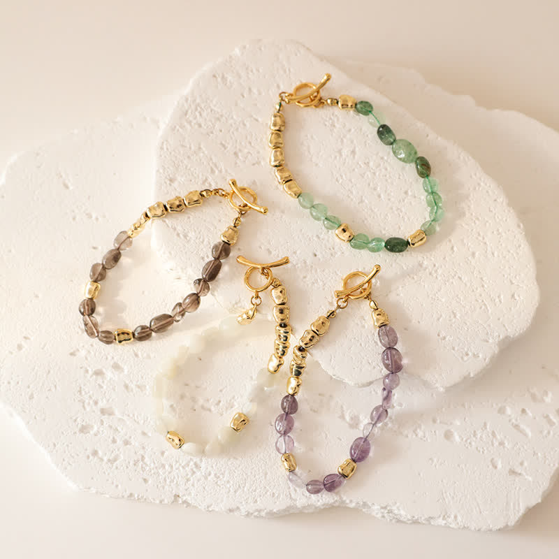 Bracelet en perles de pierre en métal et pierre naturelle irrégulière Olivenorma 