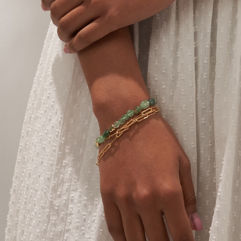 Bracelet en perles de pierre en métal et pierre naturelle irrégulière Olivenorma 