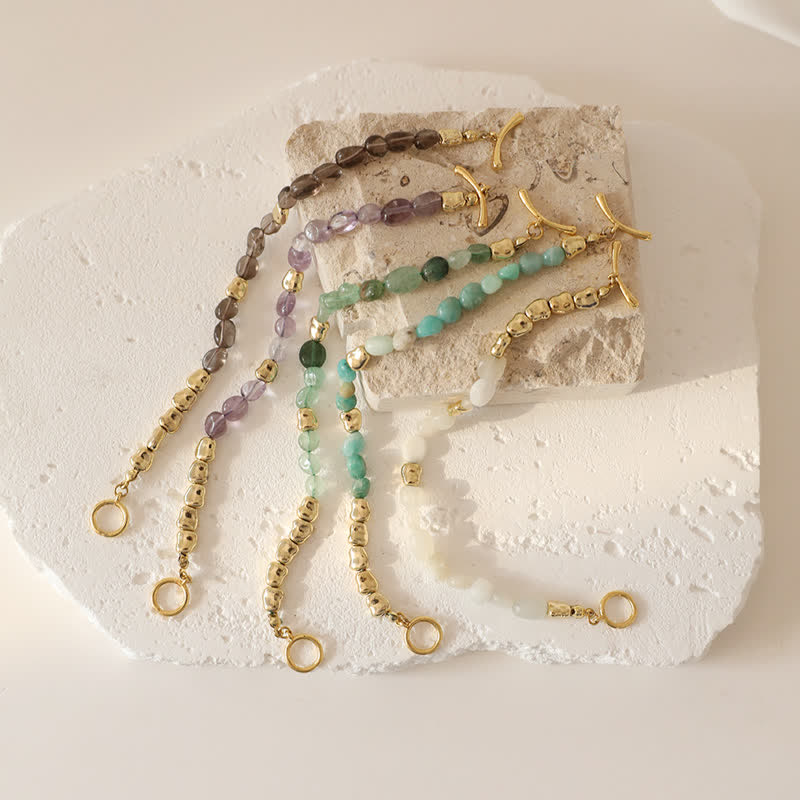 Bracelet en perles de pierre en métal et pierre naturelle irrégulière Olivenorma 