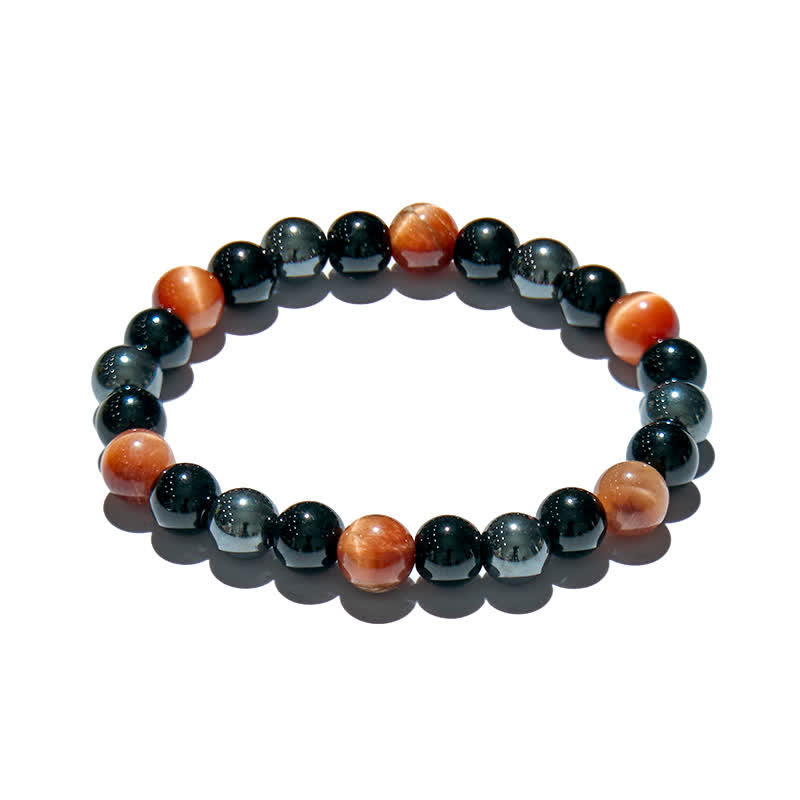 Bracelet de perles en hématite et obsidienne œil de tigre orange Olivenorma 