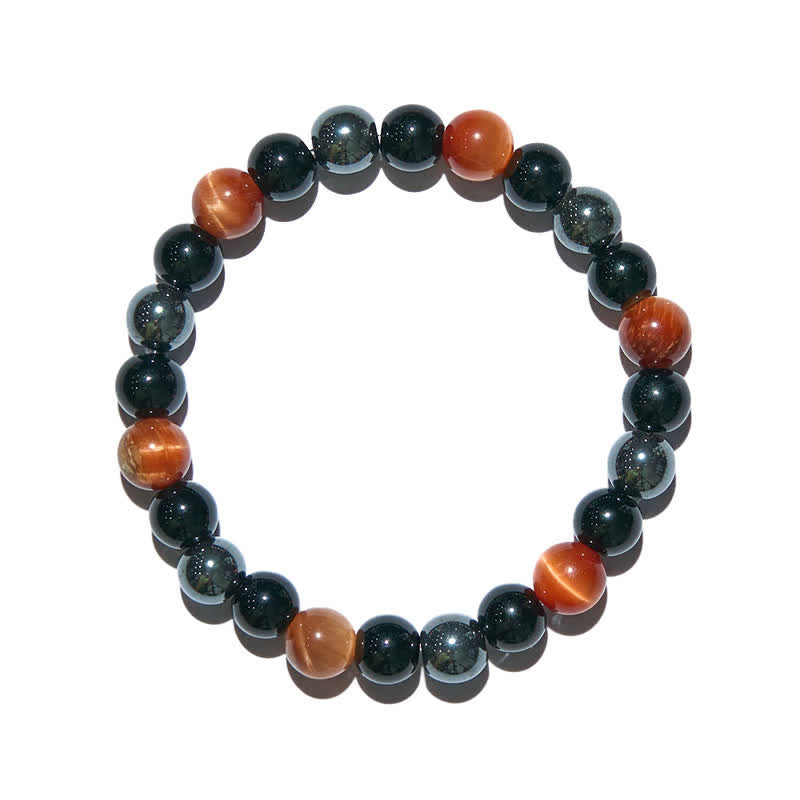 Bracelet de perles en hématite et obsidienne œil de tigre orange Olivenorma 