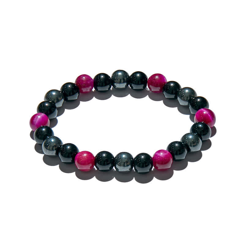 Bracelet de perles en hématite et obsidienne de œil tigre rouge rose Olivenorma 