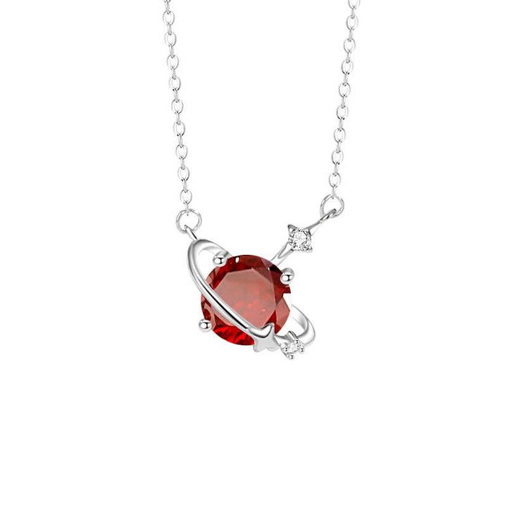 Collier en argent sterling avec pendentif planète en zircon coloré et pierre de naissance Olivenorma