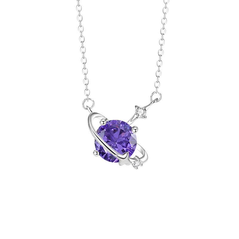 Collier en argent sterling avec pendentif planète en zircon coloré et pierre de naissance Olivenorma
