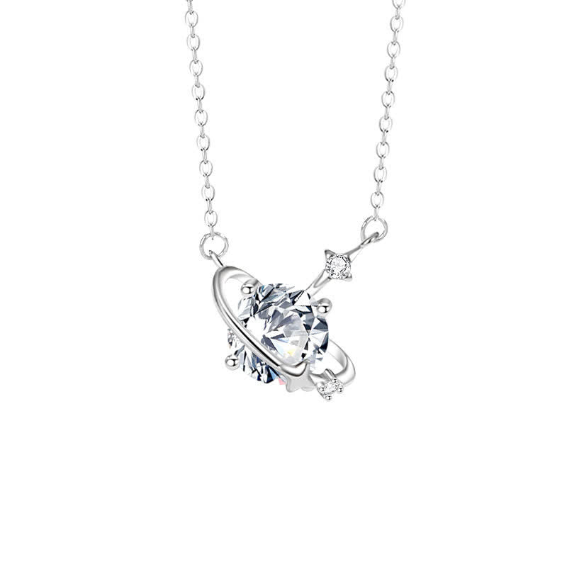 Collier en argent sterling avec pendentif planète en zircon coloré et pierre de naissance Olivenorma