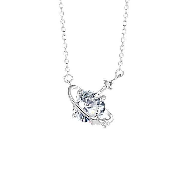 Collier en argent sterling avec pendentif planète en zircon coloré et pierre de naissance Olivenorma