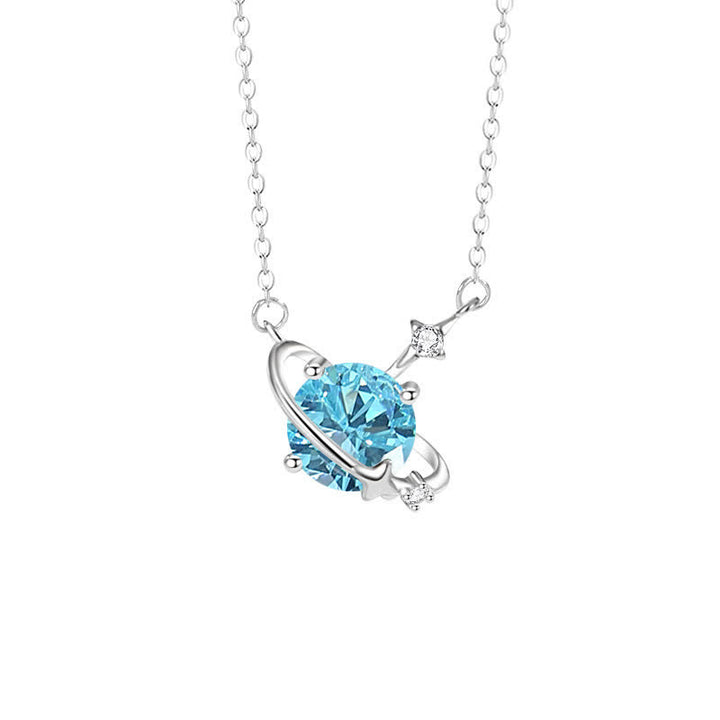 Collier en argent sterling avec pendentif planète en zircon coloré et pierre de naissance Olivenorma