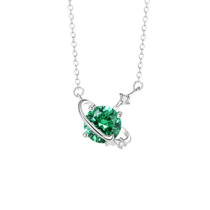 Collier en argent sterling avec pendentif planète en zircon coloré et pierre de naissance Olivenorma