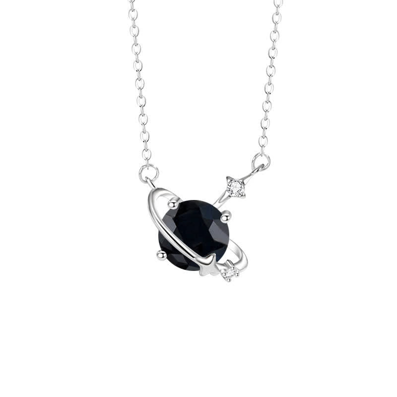 Collier en argent sterling avec pendentif planète en zircon coloré et pierre de naissance Olivenorma