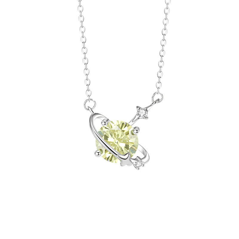 Collier en argent sterling avec pendentif planète en zircon coloré et pierre de naissance Olivenorma