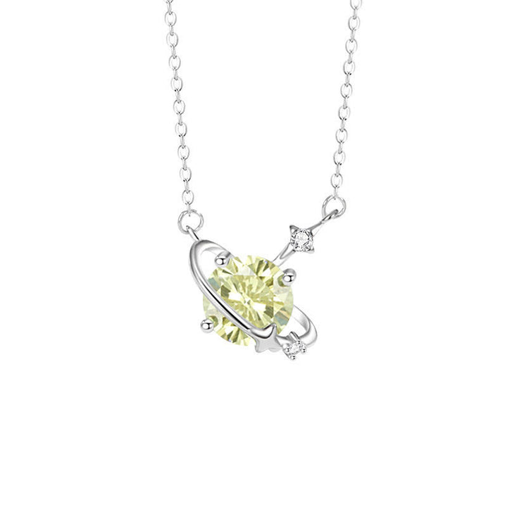Collier en argent sterling avec pendentif planète en zircon coloré et pierre de naissance Olivenorma