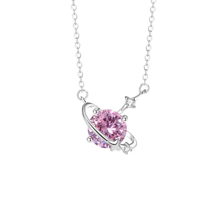Collier en argent sterling avec pendentif planète en zircon coloré et pierre de naissance Olivenorma