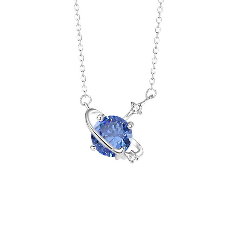 Collier en argent sterling avec pendentif planète en zircon coloré et pierre de naissance Olivenorma
